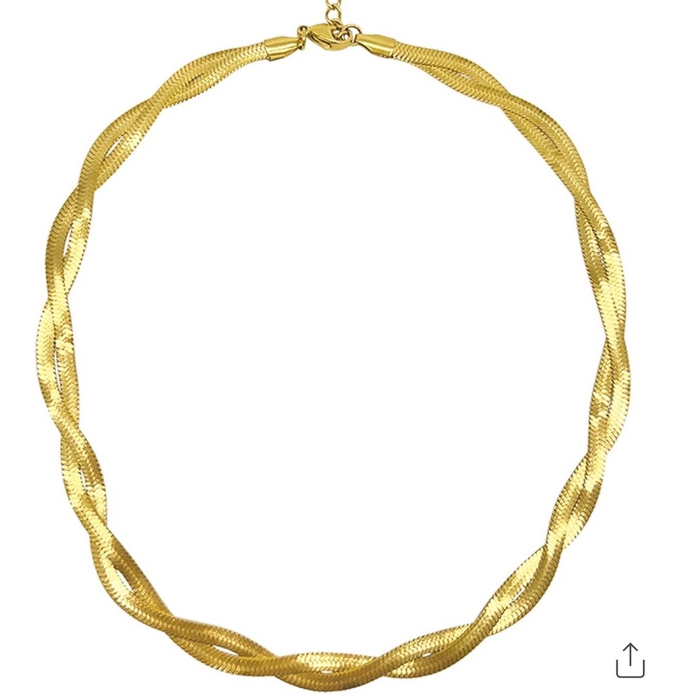 ADORNIA 14K Plated Water-Resistant Braided Herringbone Necklace